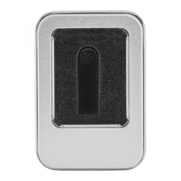 Siyah Yuvarlak Delikli Metal 16 GB Lazer Baskılı Promosyon USB Bellek